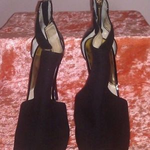 Black suede peep toe shoe by Michael Kors